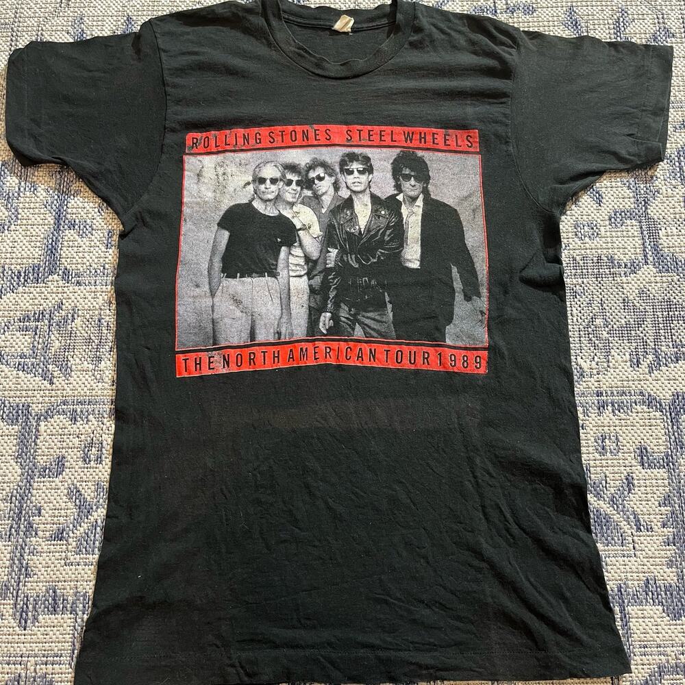 VTG 80's Rolling Stone Steel Wheels Tour Graphic Band T Shirt Black SZ XL